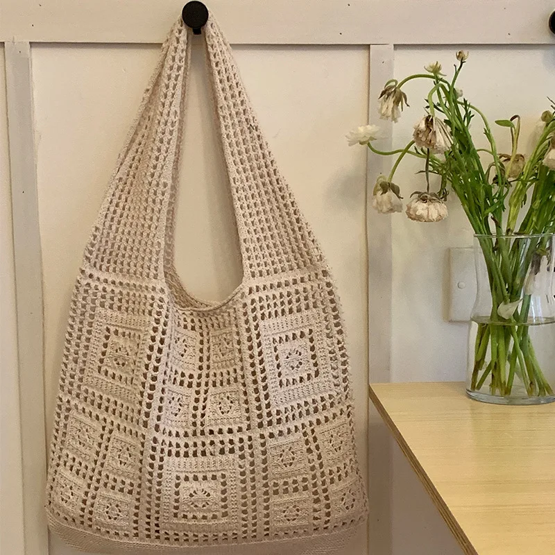 2023 Women Luxury Vintage Knitted Shoulder Bag Hollow Out Mesh Design