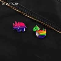 cartoon rhinoceros in love enamel pin rainbow origami dinosaur brooch backpack clothe decorative badge metal accessories for kid