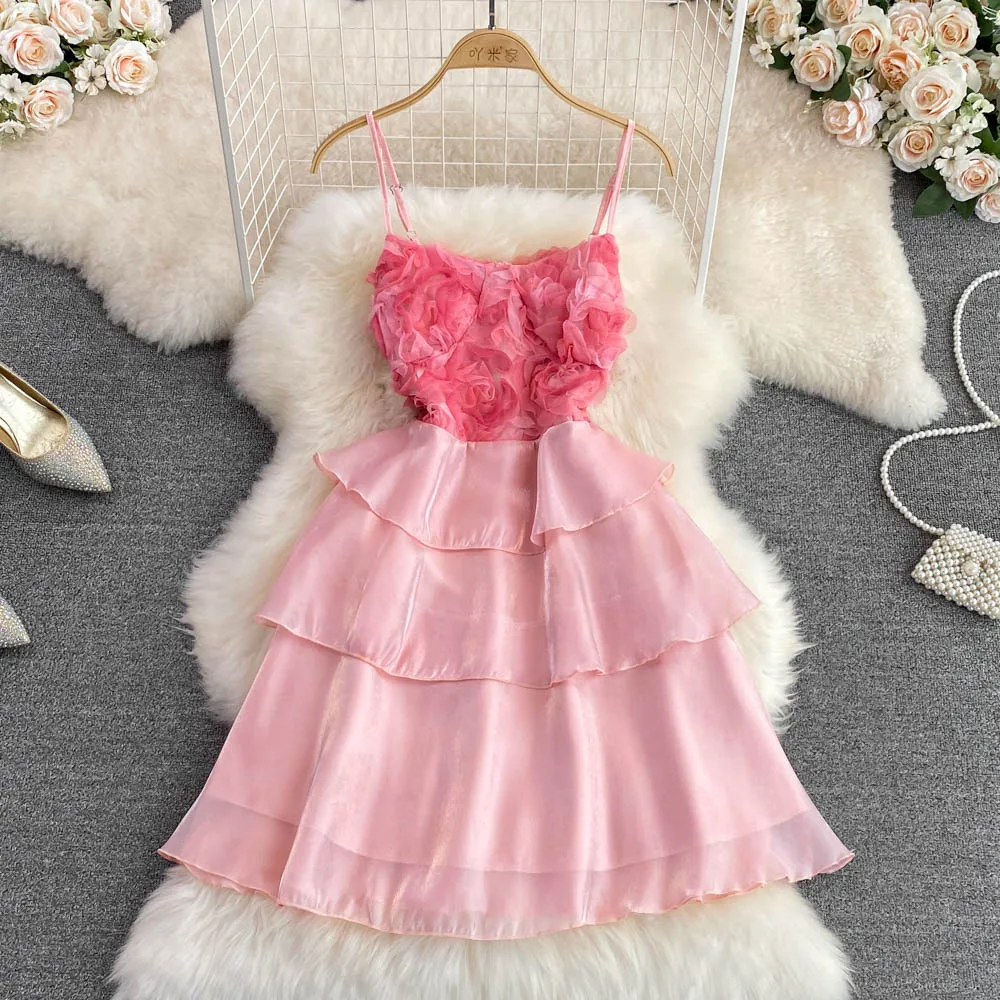 

Summer Dress Slash Neck Floral Flounced Edge Strap Strawberry Dress Sexy High Waist Lace Folds Mini Vestido Feminino 2022 New