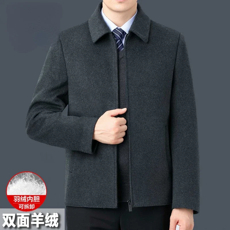 Мужская двусторонняя кашемировая куртка теплая деловая повседневная Осень-зима