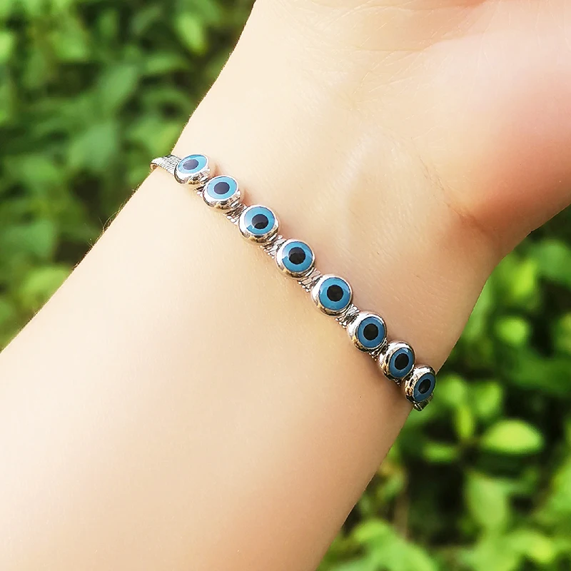 

KIOOZOL Fashion Blue evil eye Stainless Steel Bracelets on hand Female Gold Silver Color Women's Bracelets Fashion 2022 213 KO2