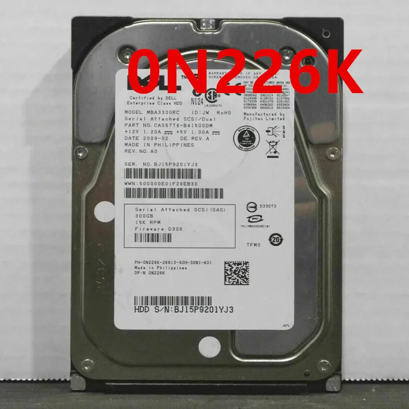 Оригинальный почти новый жесткий диск для DELL 300 гб SAS 3,5 дюйма 15000 об/мин 16 Мб, жесткий диск N226K 0N226K MBA3300RC
