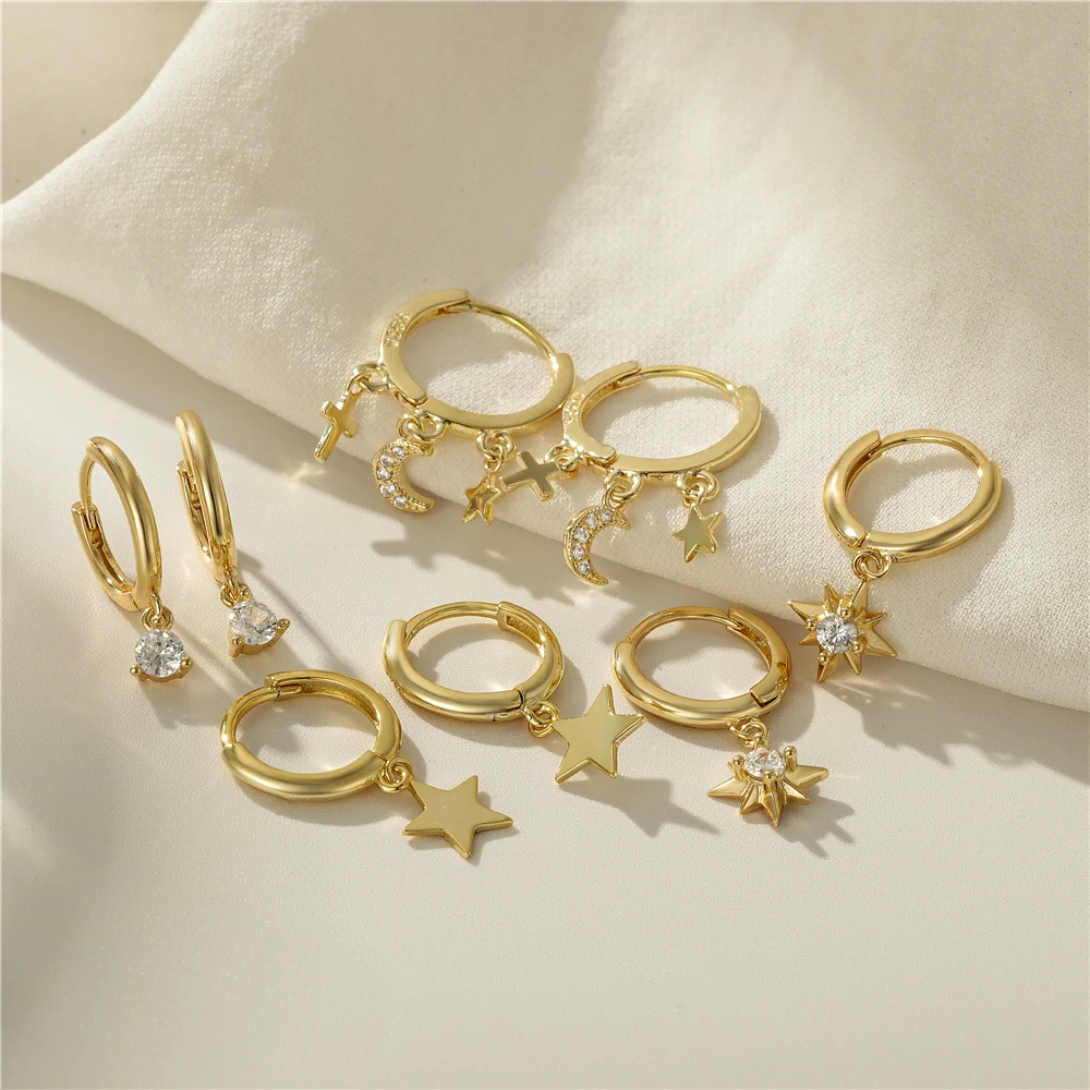 

Женские серьги с пятиконечной звездой CANNER, простые серьги из стерлингового серебра 925 пробы с золотым кристаллом, свадебные украшения, аксе...