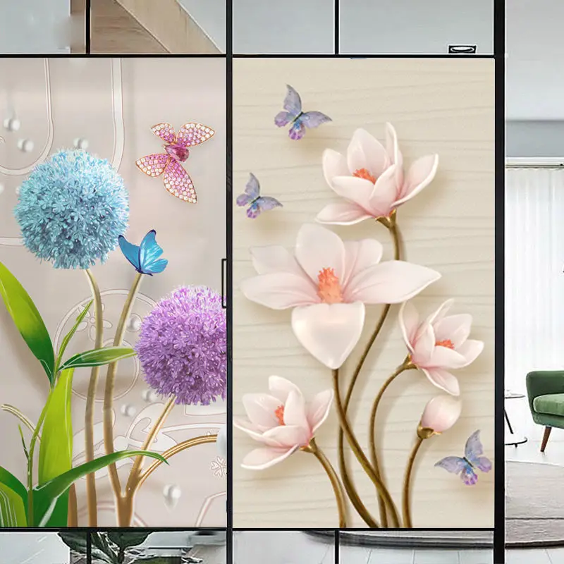 

Стеклянные наклейки с цветочным узором на заказ, прозрачные непрозрачные наклейки для окон в ванной, матовая пленка, наклейки на окна