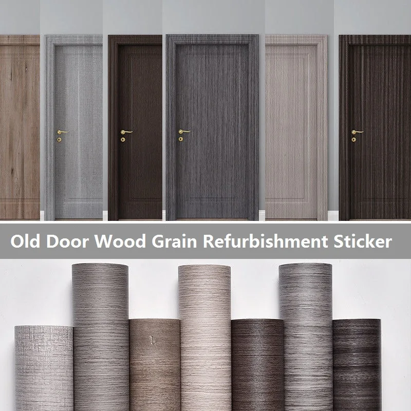 90x210cm/30x500cm Gray Wood Grain Door Sticker Self Adhesive DIY Furniture Desktop Cabinet Refurbishment Wallpaper Home Decor