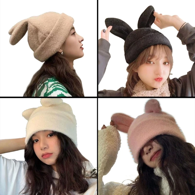 

449B Cartoon Bunny Ear Hat Winter Furry Plush Hats for Women Plush Keep Warm Hats Cold Weather Christmas Gift for Girls