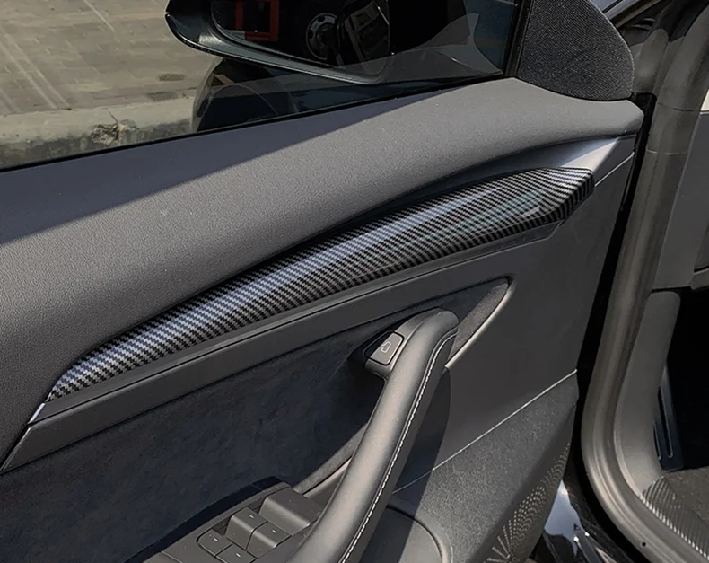 

4pcs Door Side Trim Cover For Tesla Model 3 Model Y 2021 2022 Auto Accessories Car Front Interior Dashboard Carbon Fiber ABS