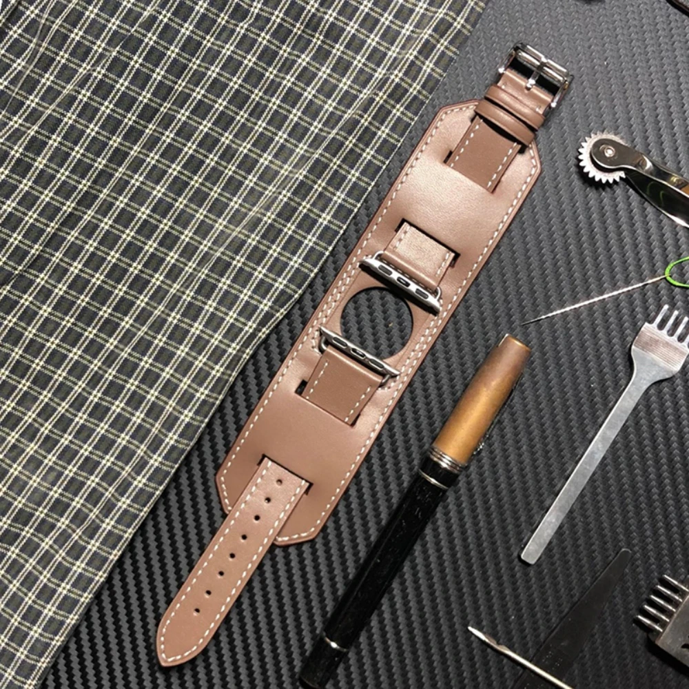 Фото Ремешок из коровьей кожи для Apple Watch Band 45 мм 41 мм 49 мм 44 мм 40 мм 42 38 мм, сменный Браслет для iWatch Ultra 876543SE №4