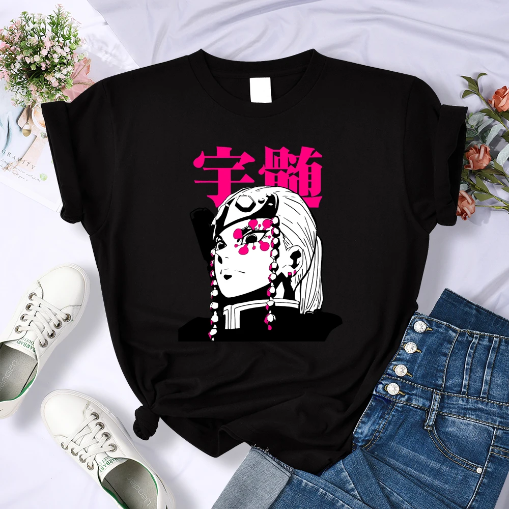 

Anime Demon Slayer Uzui Tengen Print T-shirts Female Fashion Loose Tee Clothing Breathable Street Tops Hip Hop Casual T Shirt