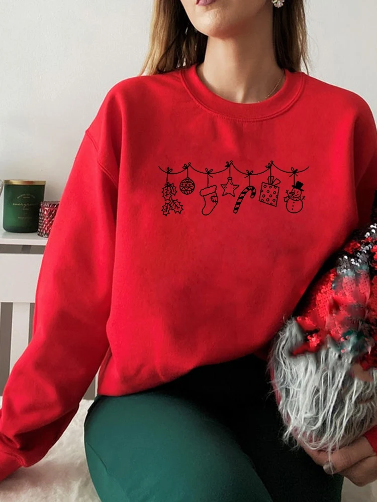

Merry Christmas Gift Cute Trend Cute Women Fashion Clothes Clothing Festival Graphic Pullover Cartoon Female Red Sweatshirts