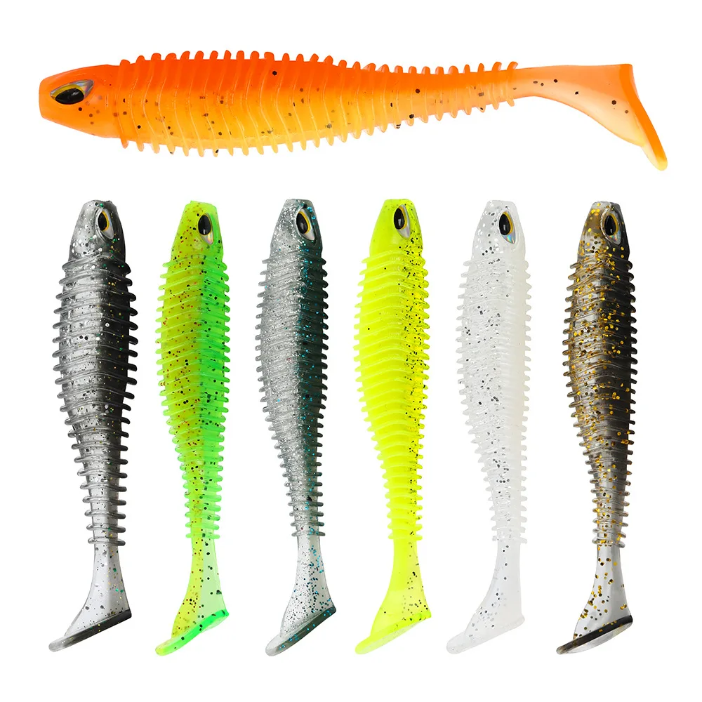 

5pcs/lot Fishing Worm Soft Lures Jig Wobblers 8cm 1cm Easy Shiner For Carp Bass Artificial Double Colors Silicone Swimbait