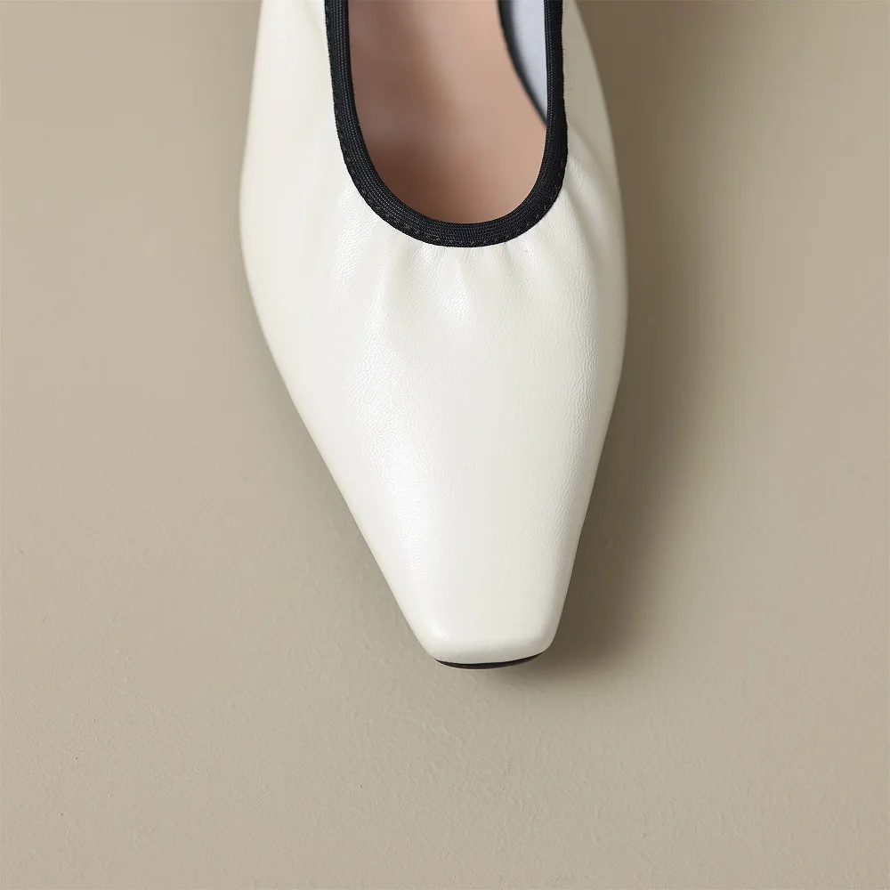 【JOCHEBED HU】New Fashion Elastic Band High Heels Soft Genuine Leather Square Toe Temperament Womens Single Shoes Witch Shoes