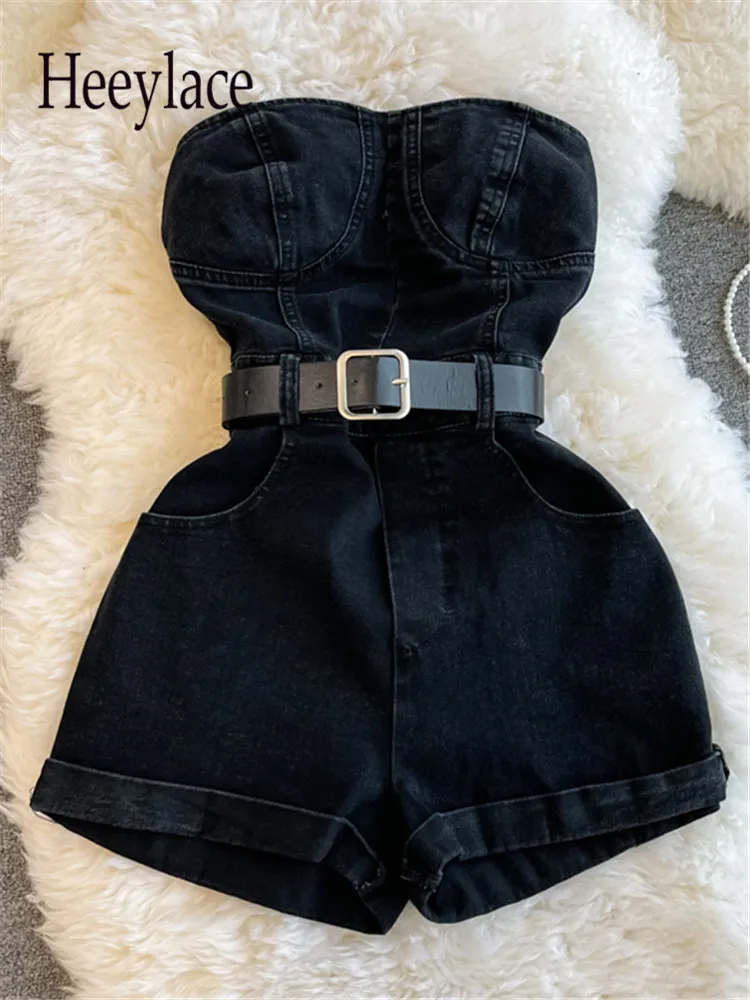 

Women Tube Top Denim Playsuits Backless Sleeveless New Arrivals Sexy Temperament Zipper Casual Fasion Summer Jeans Jumpsuit 2022