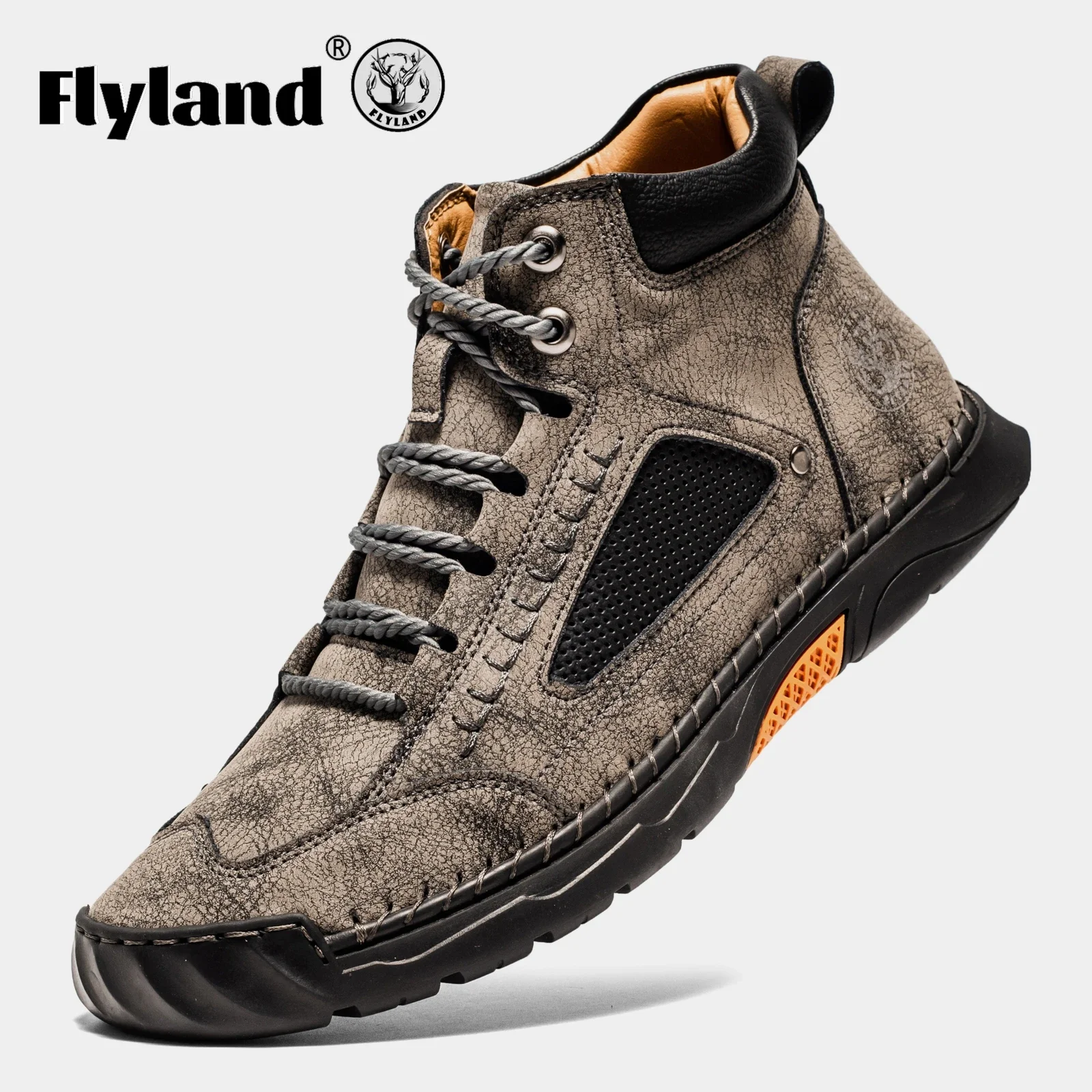 FLYLAND Fashion Men‘s Chukka Boots Casual Handmade Genuine Leather Men Shoes Anti-Slip Male Ankle Boot