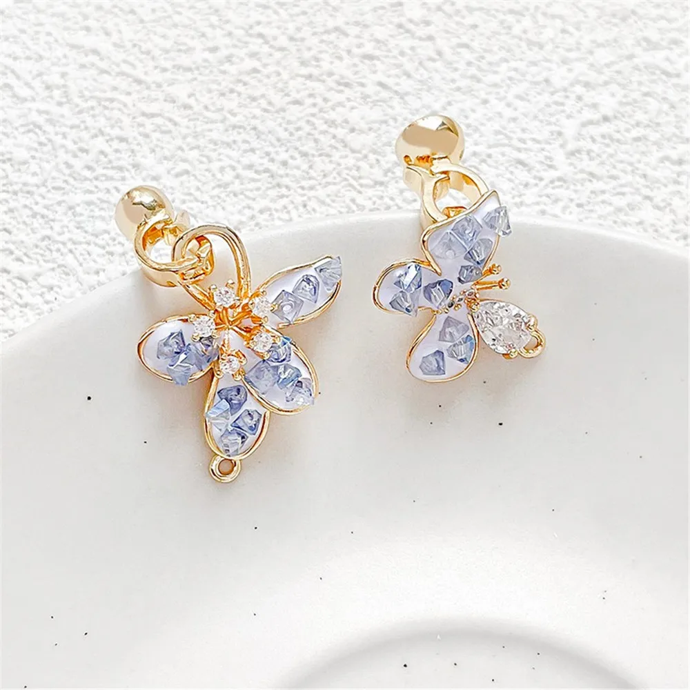 14k медная позолоченная синяя Хрустальная гардения бабочка жемчужная Пряжка