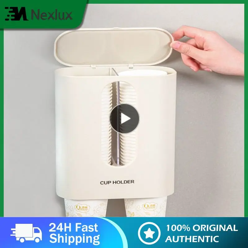 

Dispenser Paper Cup Holder Double-Cylinder With Lid Disposable Paper Cups Holder Office Wall Mounted Plastic Cups Distributor
