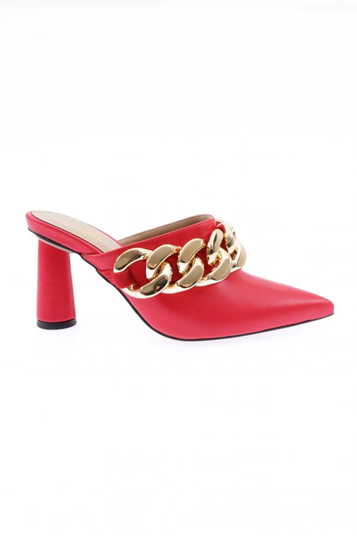 

K8048 women thick chain accessory pointed toe heels slippers
