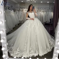 layout niceb classic princess ball gown bridal women marriage wedding dress full sleeves lace appliques beaded bride gowns