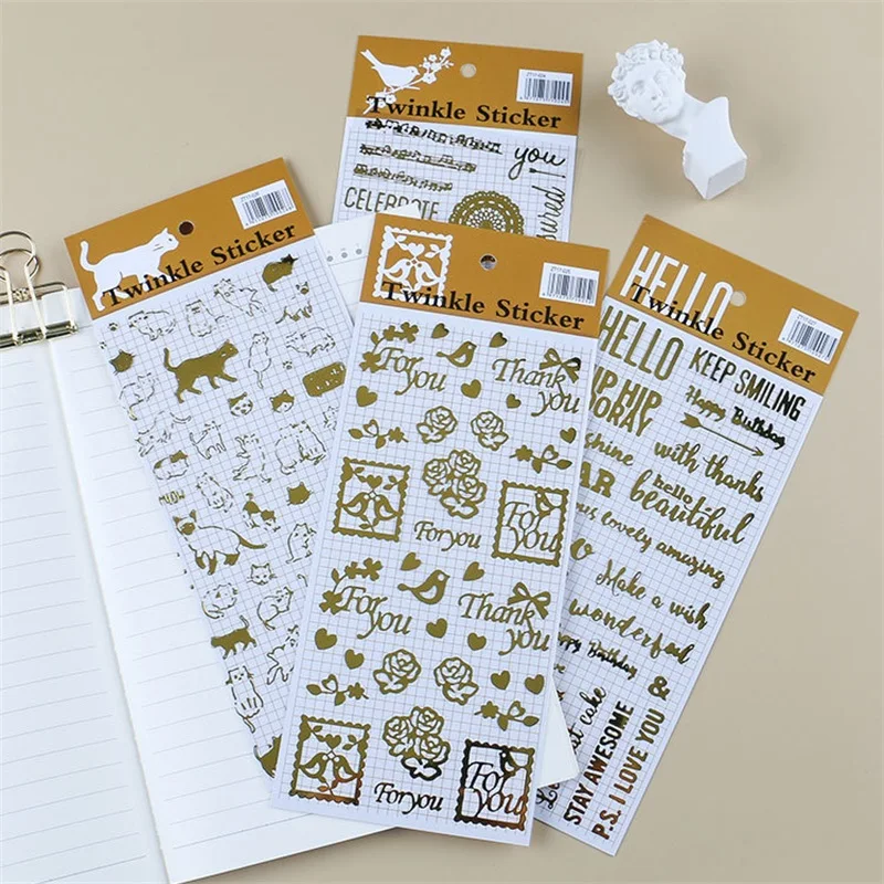 

Ins Retro American Bronzing Sticker DIY Cat Paradise English Alphabet Decoration Scrapbooking Calendar School Diary Sticker