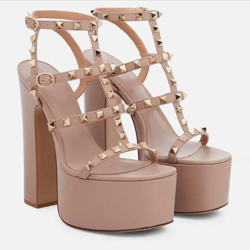 Women's new open-toe thin belt waterproof platform super high sexy sandals rivet fashion buckle design sandals