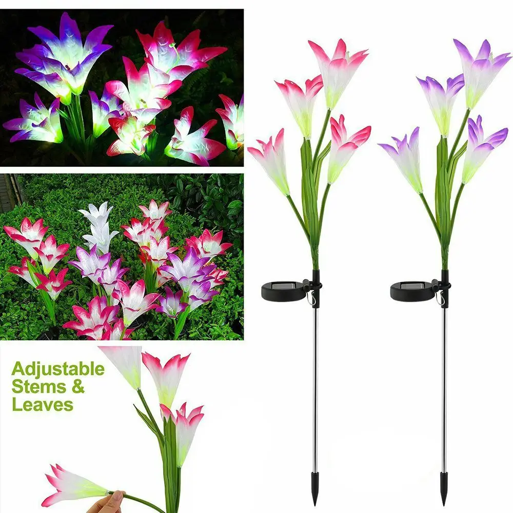 

Solar Lily Flower Lights Outdoor Garden Stake LED Landscape Decor Lamp