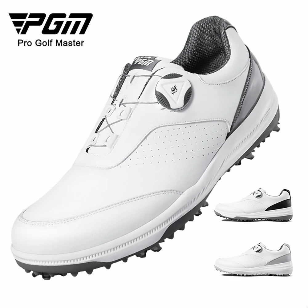 PGM Men Microfiber Leather Golf Shoes Free Movable Spike Antiskid Waterproof Breathable Swivel Laces Casual Sneakers Golf Shoes