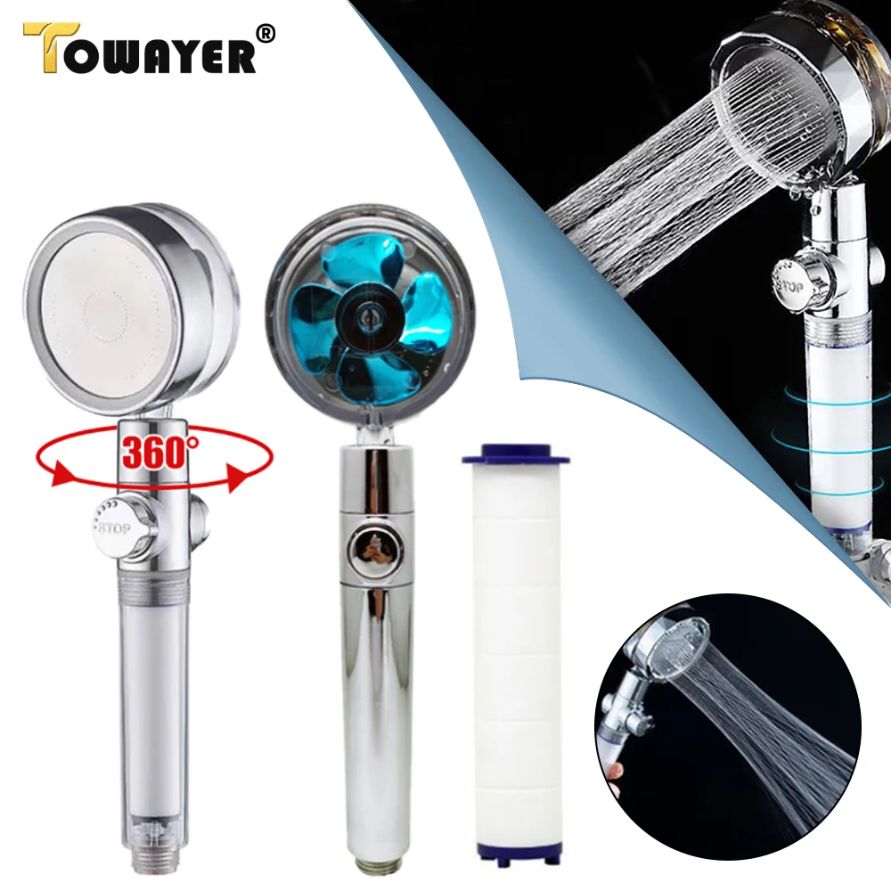 

Propeller Shower Head Water Saving Flow 360 Degrees Rotating With Fan ABS Rain High Pressure spray Nozzle Bathroom Accessories