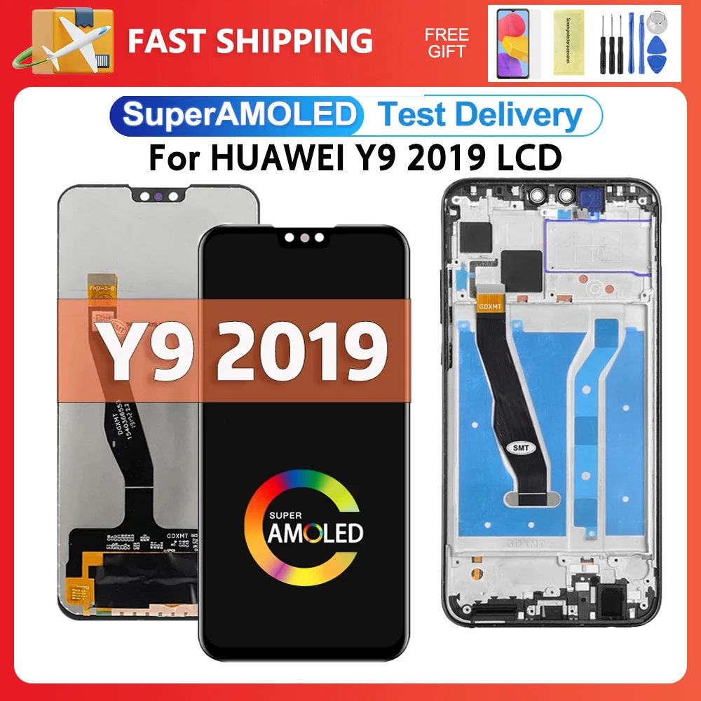 Y9 2019 Super AMOLED per Huawei Y9 2019 JKM-LX1 Display Lcd Touch Screen Digitizer Assembly con cornice per HUAWEI Enjoy 9P LCD