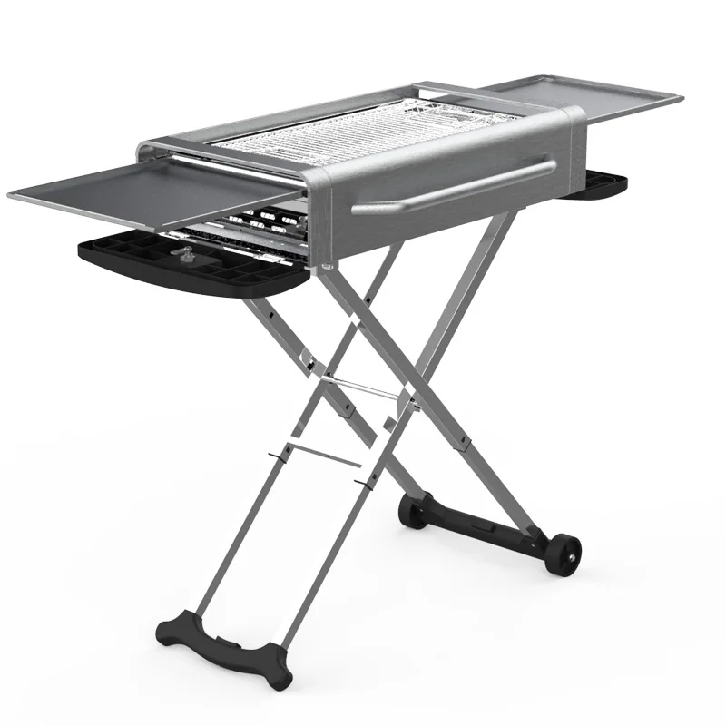 

Portable safe and reliable push-pull luggage stainless steel charcoal grill