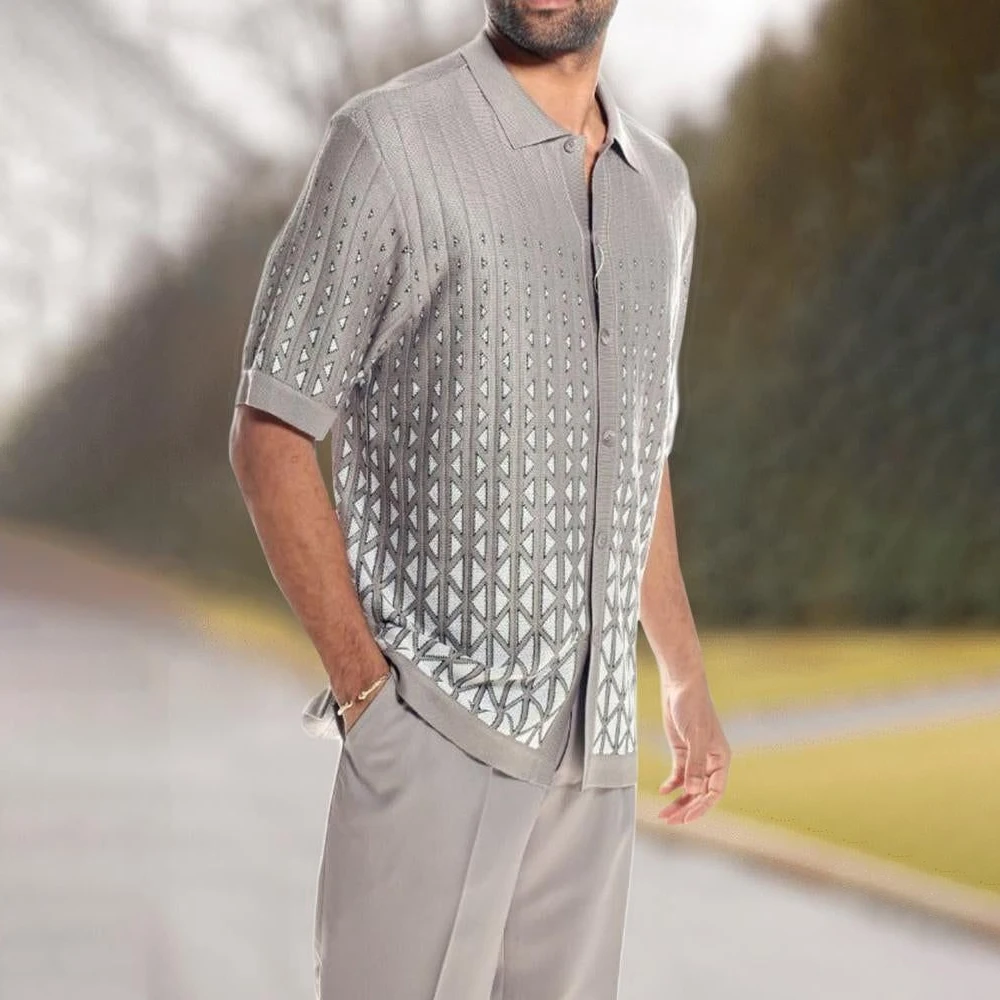 Casual Hawaiian Shirt Suit Men's Summer Vacation Beach Style Print Contrast Color Short-sleeved Shirt Trousers Two-piece Set