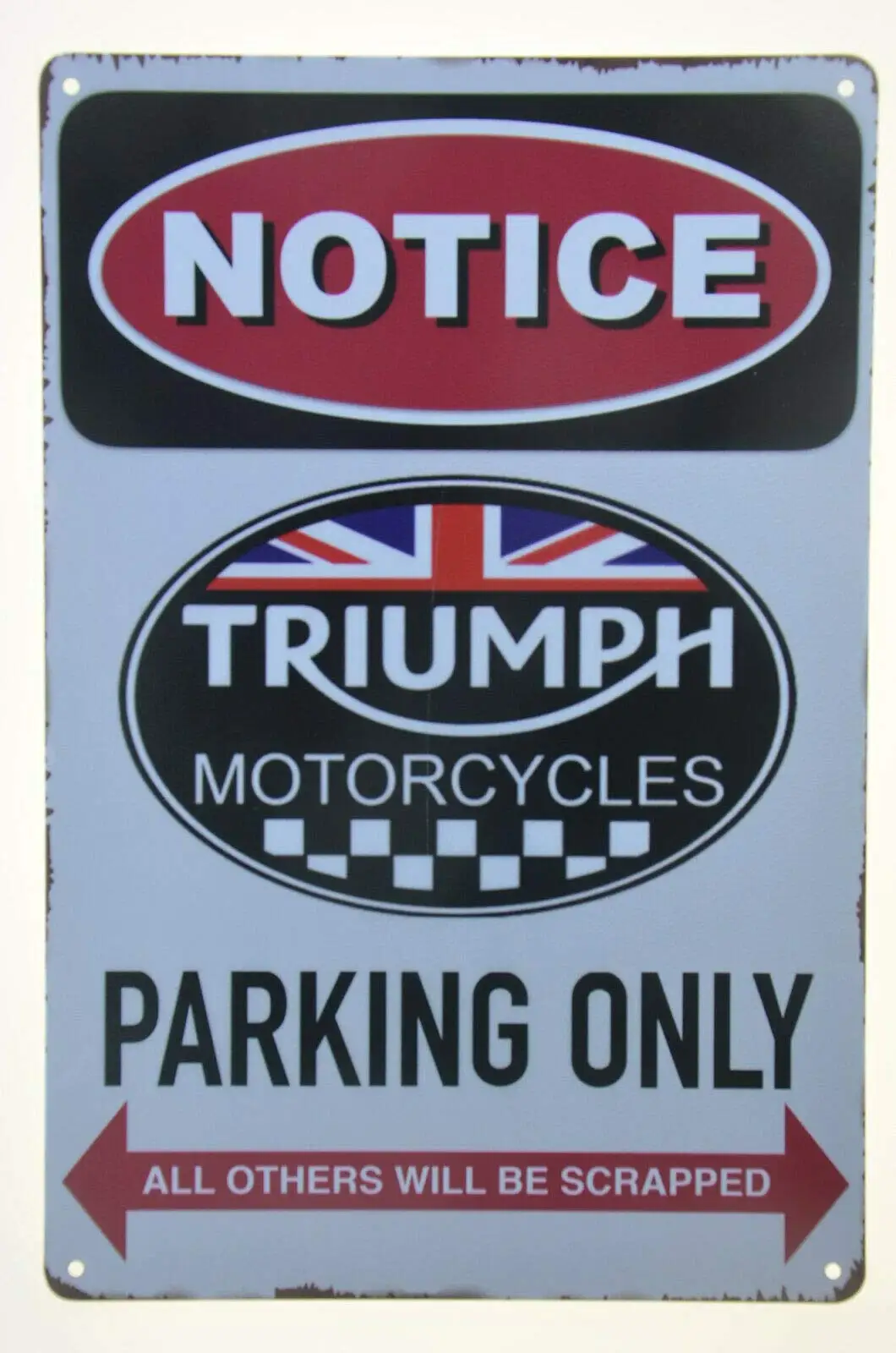 

Metal Tin Signs Triumph Motorcycle Garage Parking Only Notice Retro Wall Decor for Bars Restaurants Cafes Pubs 8x12 Inch