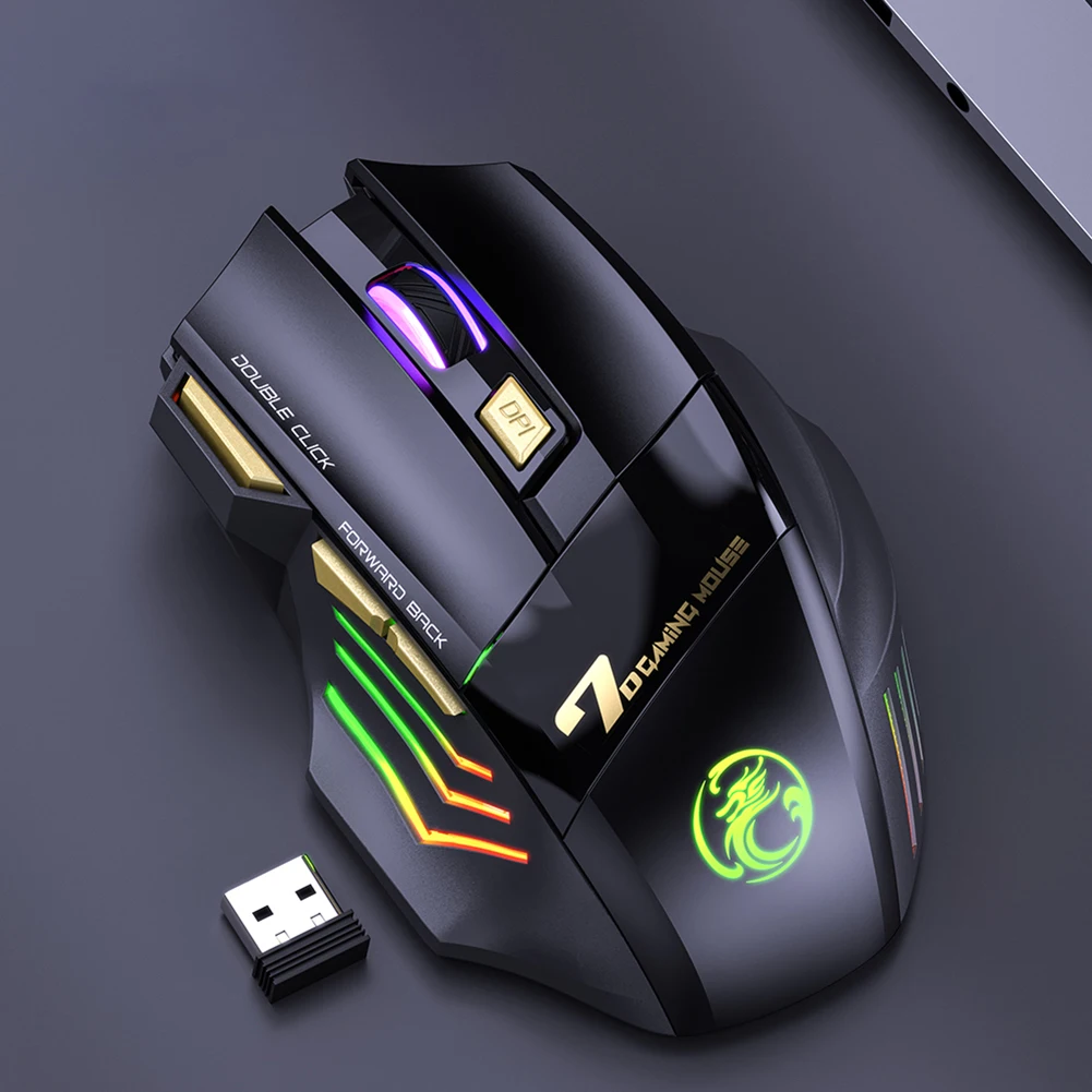 

Эргономичная игровая мышь для iMice GW-X7, перезаряжаемая беспроводная мышь RGB 3200 DPI, регулируемая Бесшумная оптическая компьютерная мышь с 7 кно...