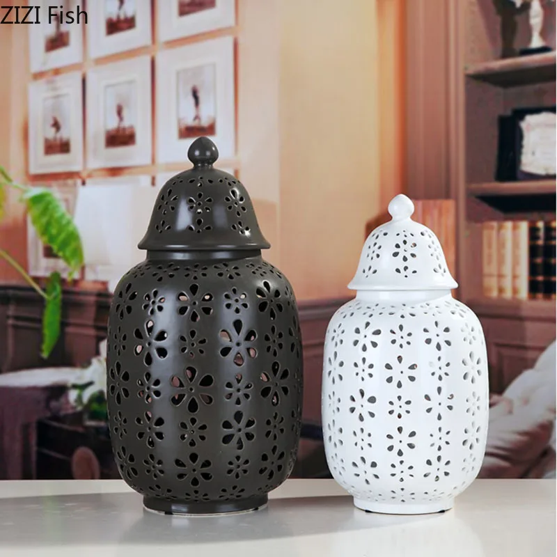 

Цветочный узор полый имбирный баночка для хранения матовый фарфоровые баночки с крышкой украшение для стола керамическая фотография
