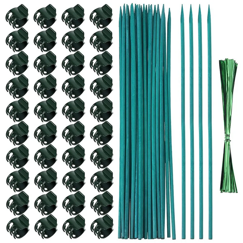 

New-40 Pieces Orchid Clips Plastic Garden Plant Clips With 20 Pieces Plant Support Stakes, 20 Pieces Metallic Twist Ties