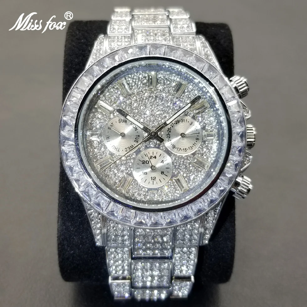 

MISSFOX Iced Out Watch For Men Fashion Luxury Diamond Hip Hop Watches Vintage Waterproof Luminous Hands Clock Best Selling 2022