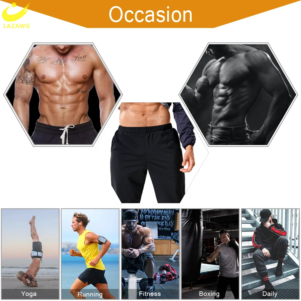 LAZAWG Mens Sauna Suit Weight Loss Set Sweat Top Pants Slimming Jacket Trousers Workout Leggings Shirt Body Shaper Fat Burner