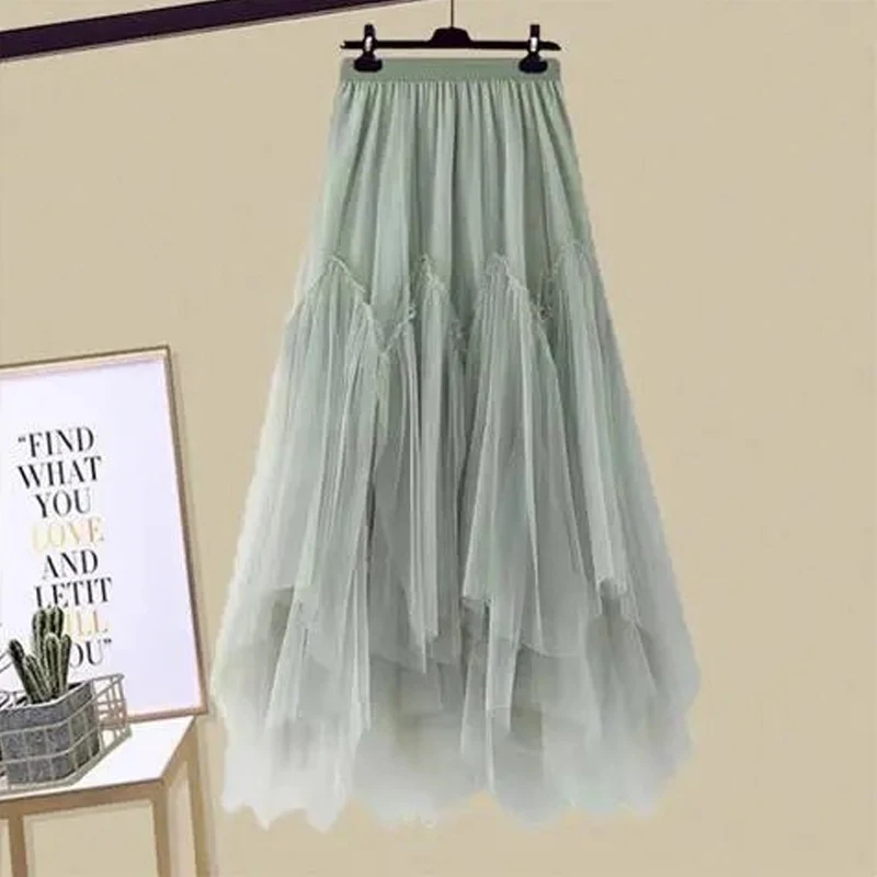 Женские комплекты из двух предметов шифоновая юбка с пышными рукавами и сетчатая