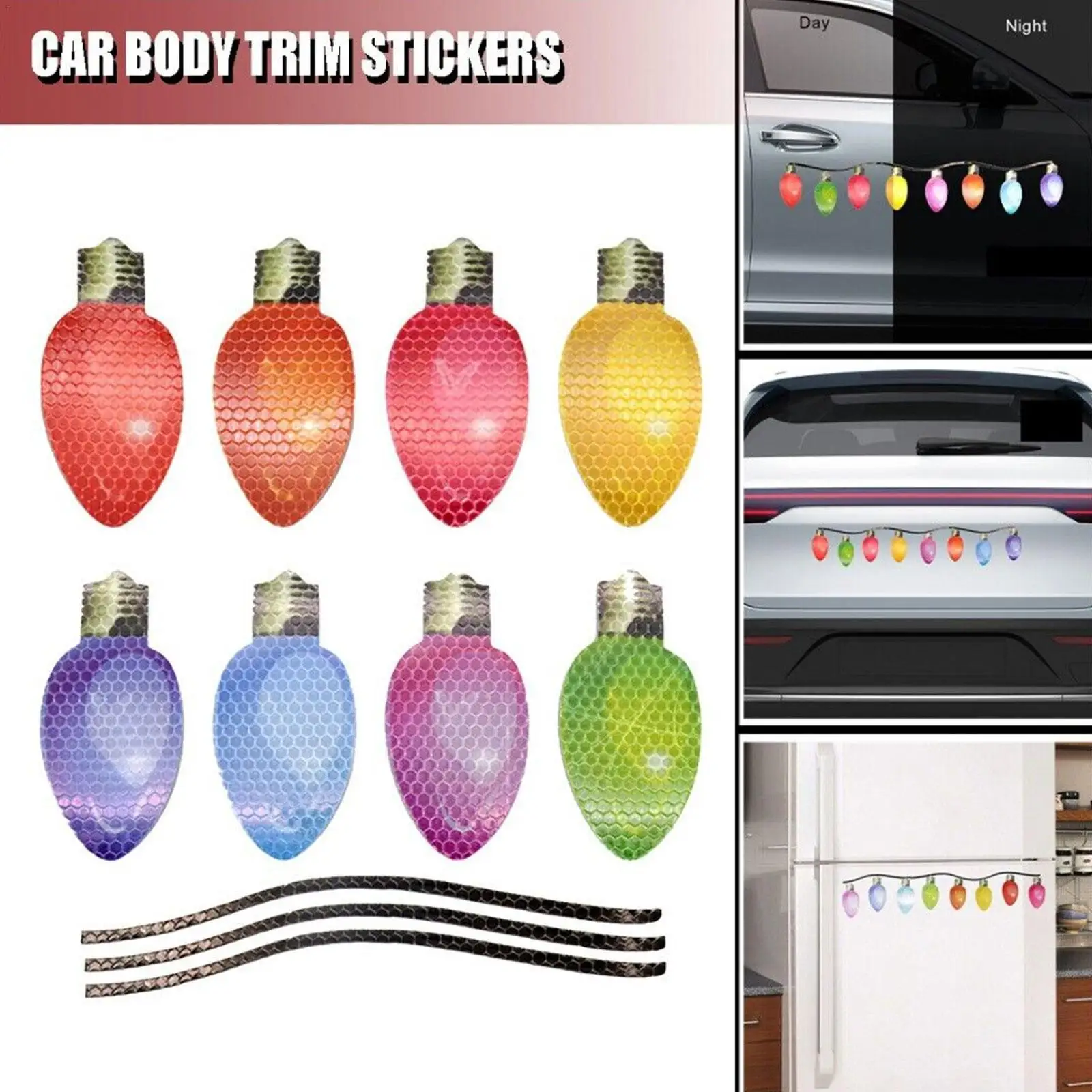 

Christmas Decoration Car Sticker Magnetic Decal Refrigerator Magnets Light Bulb Santa Claus Snowman Reflective Sticker Car Decor