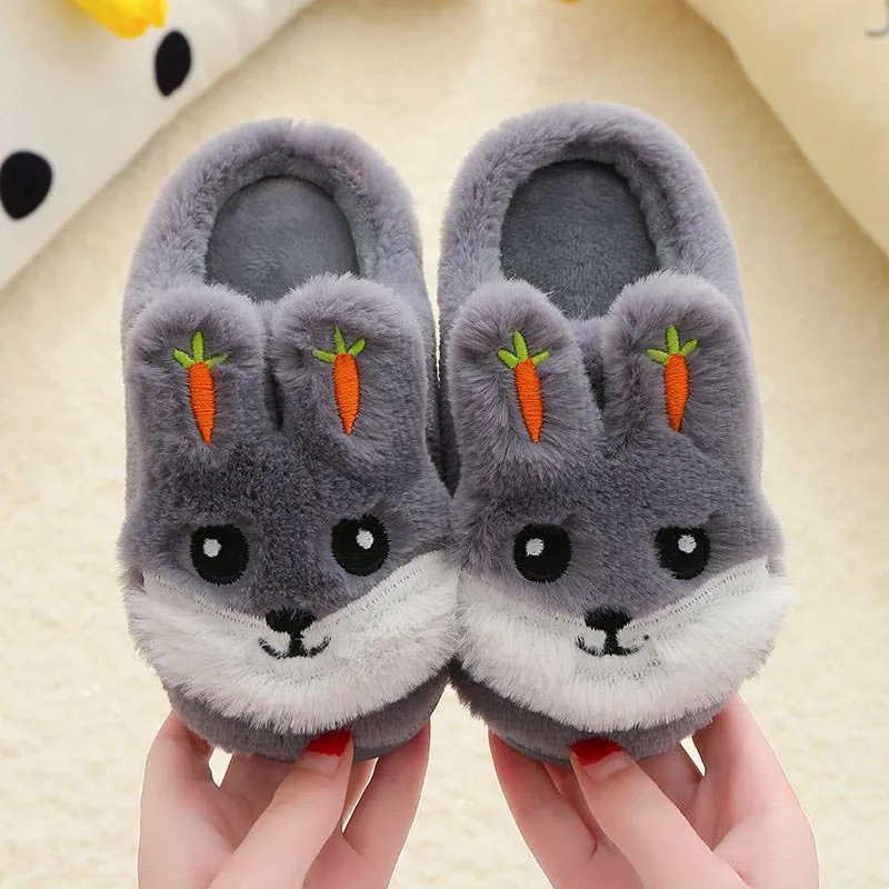 

Тапочки детские зимние Нескользящие, хлопок, морковка, мультяшный рисунок, мягкая подошва, теплые, для дома