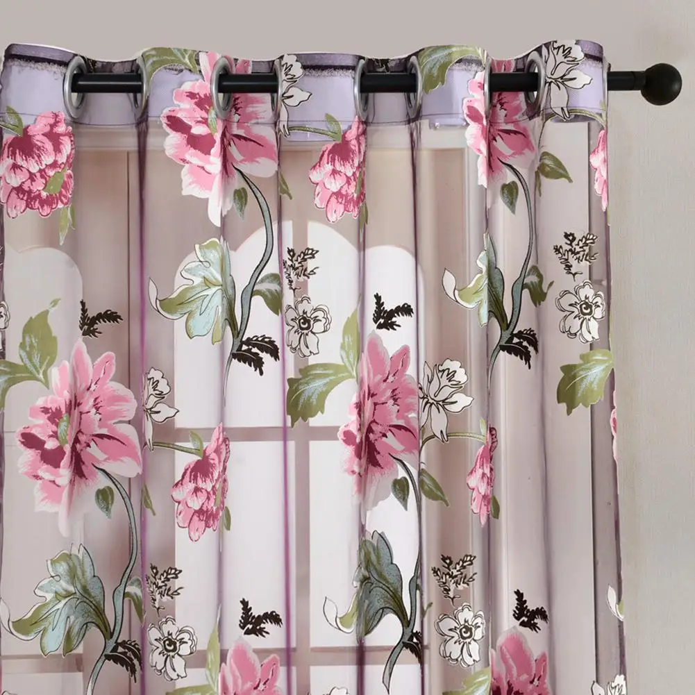 

Peomies Embroidered Curtain with Holes Beads Light Transmission Door Window Curtain for Living Room Bedroom 1PC