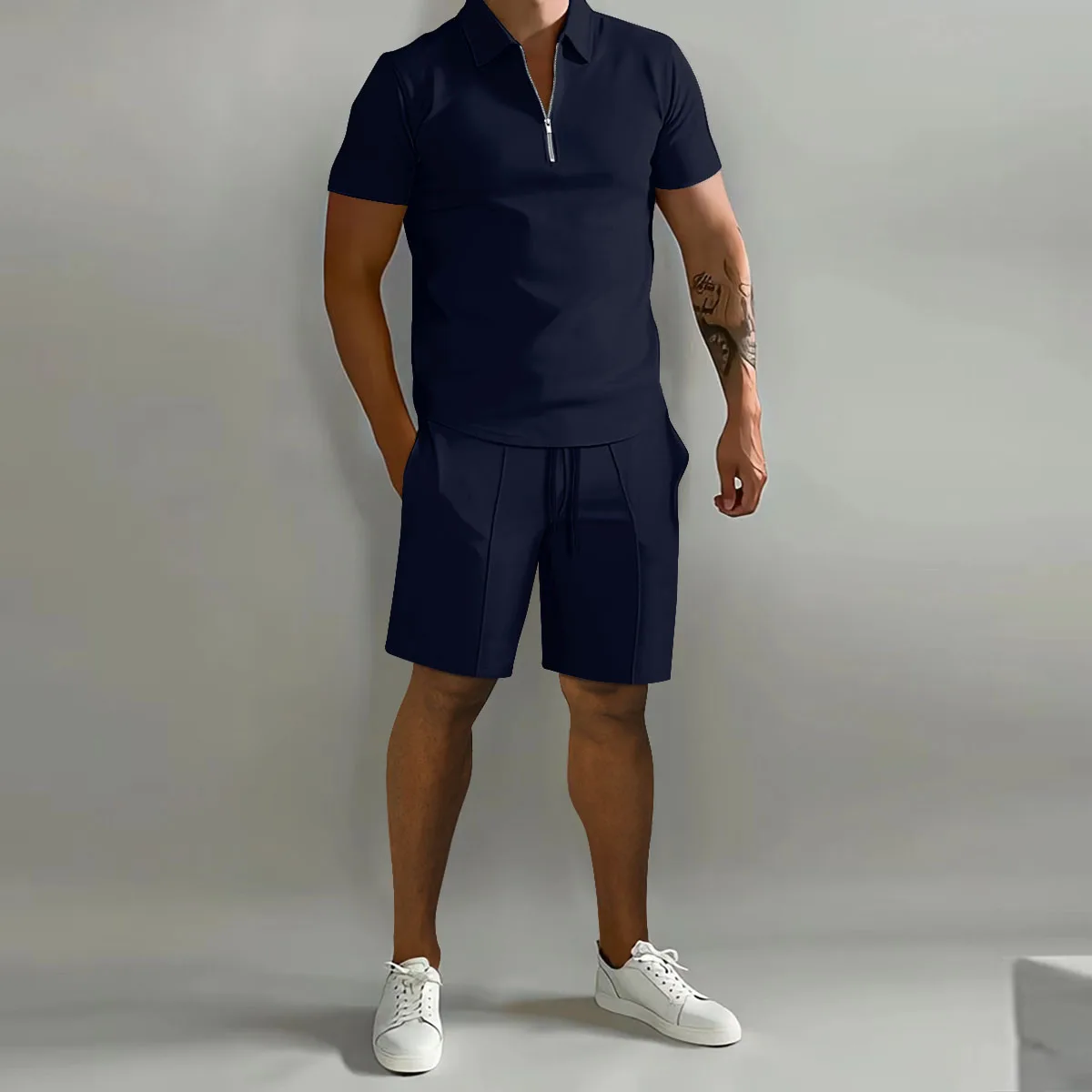 Summer short sleeve Thin Polo Shirt+Sport Shorts 2 Piece New Mens Tracksuit Suit Men Solid Set Casual Jogging Sportswear images - 6