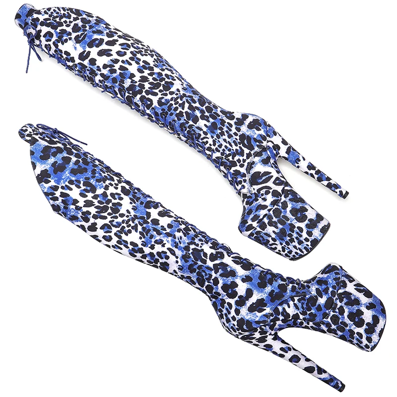 Leecabe  20CM/8inchesLeopard  upper  fashion  lady High Heel platform  Pole Dance boots