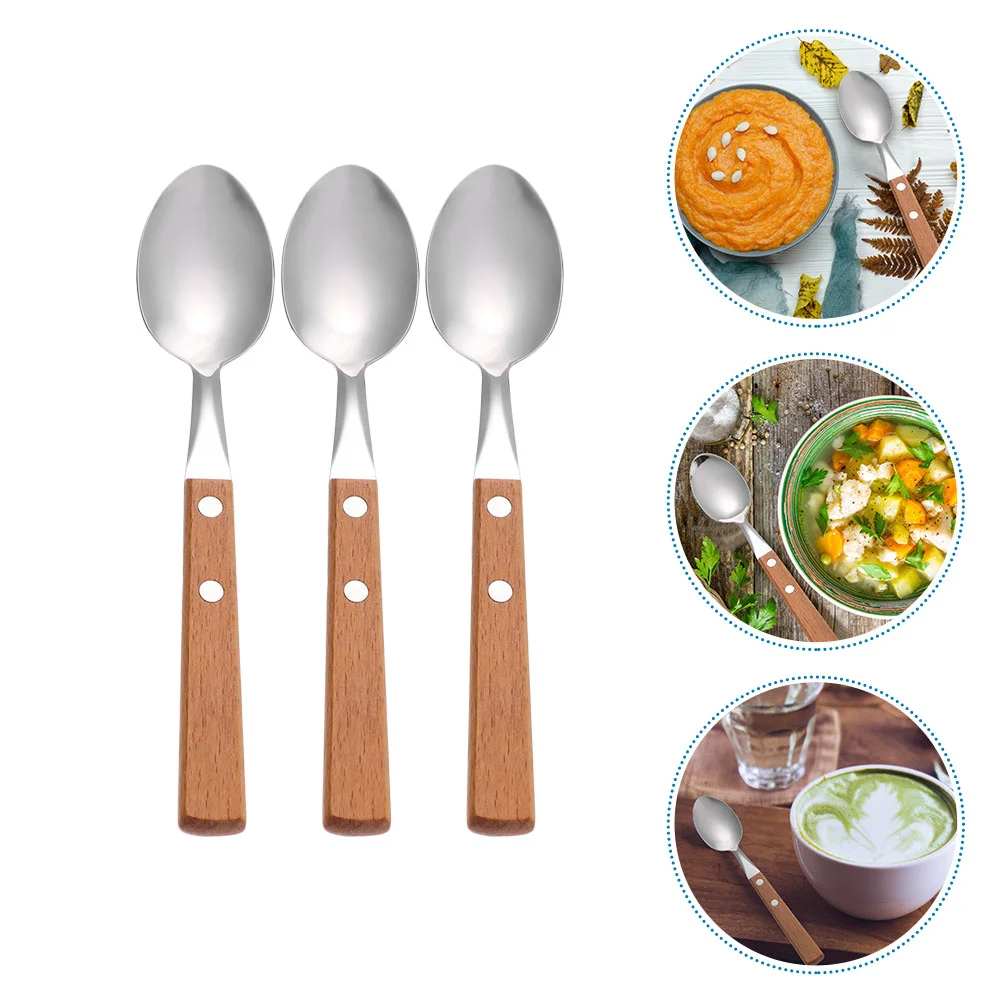 

Spoons Spoon Scoop Espresso Dessert Serving Cream Ice Sugar Handle Wooden Coffee Dinner Teaspoons Drink Mixing Soup Table