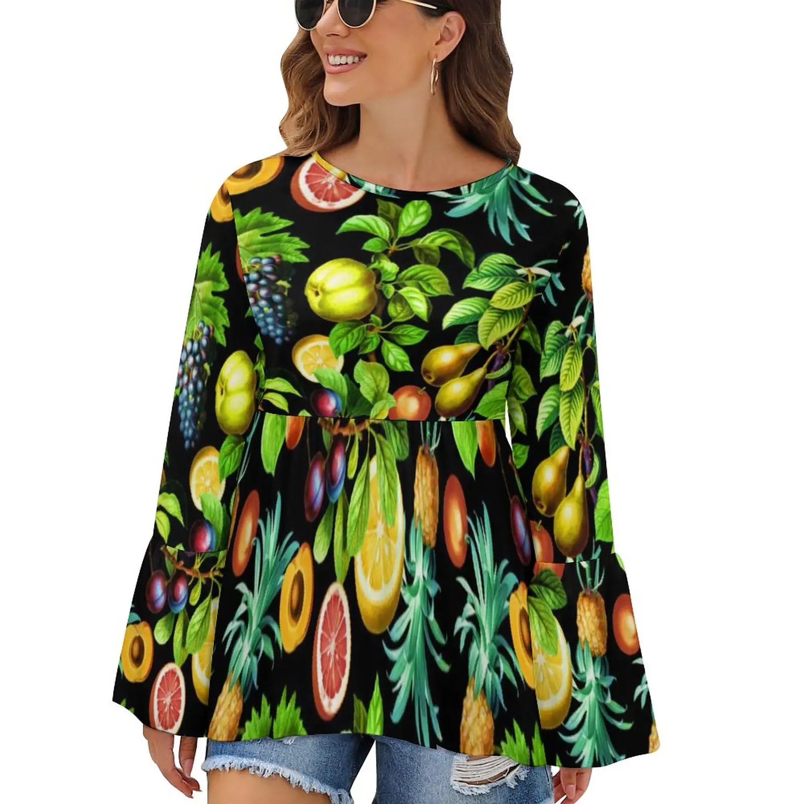 

Tropical Fruit T-Shirts Vegetarian Lemon Print Street Style Long Sleeve T Shirt Simple Tees O Neck Pattern Clothing Big Size 4XL