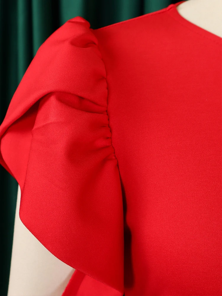 FairyShely сексуальное платье больших размеров с коротким рукавом 2024 однотонное