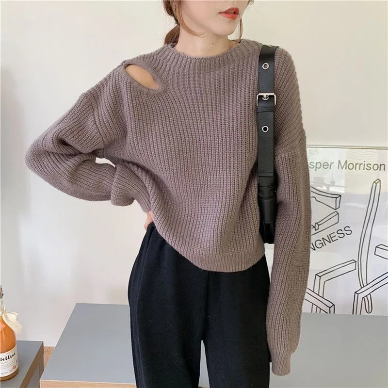 Biyaby модный вязаный пуловер без бретелек женский зимний ленивый стиль свободный