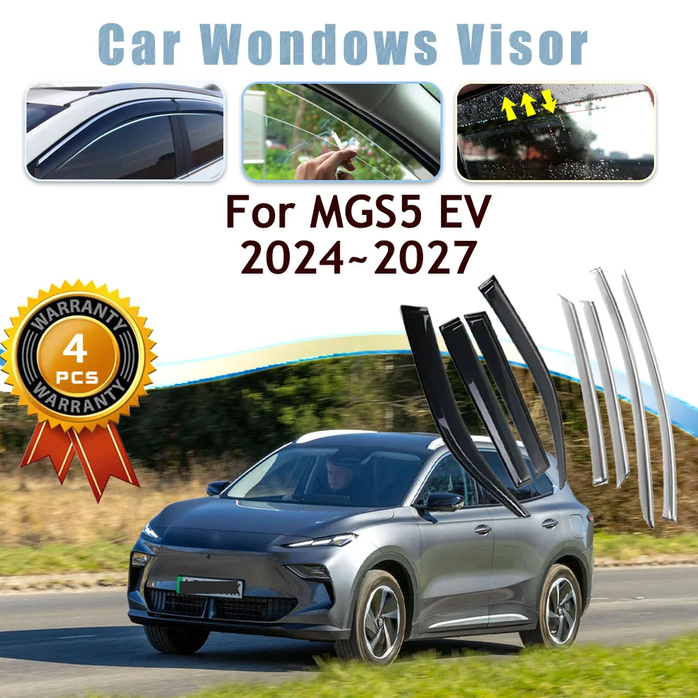 Фото Автомобильные оконные козырьки для MGS5 EV ES34 2024 2025 2026 2027, черные прозрачные солнцезащитные козырьки для снега, дефлектор, вентиляционные отверстия, тент, автоаксессуары №1