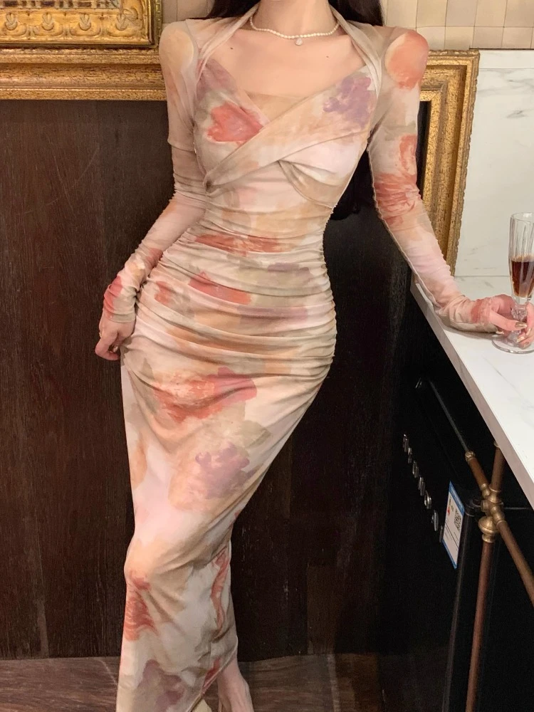 Ezgaga темпераментные платья женские сексуальные с цветочным принтом квадратный