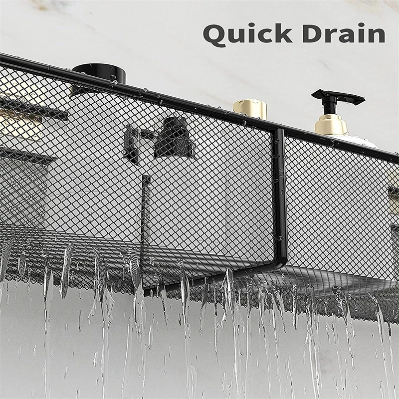 black wall mounted bathroom shelf shower shampoo rack toilet accessories kitchen free punch condiment storage basket free global shipping