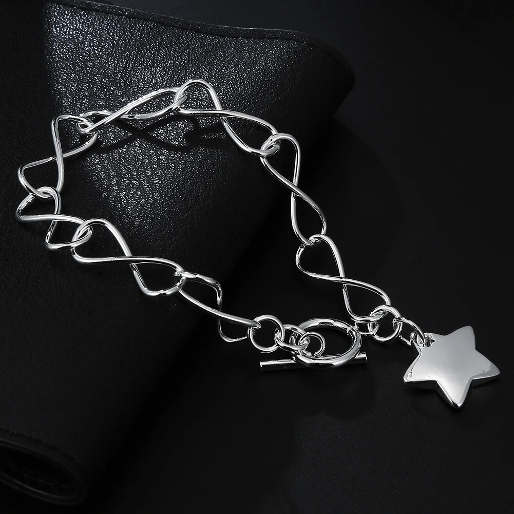Женский браслет с подвеской в виде звезды серебряным покрытием | Украшения и